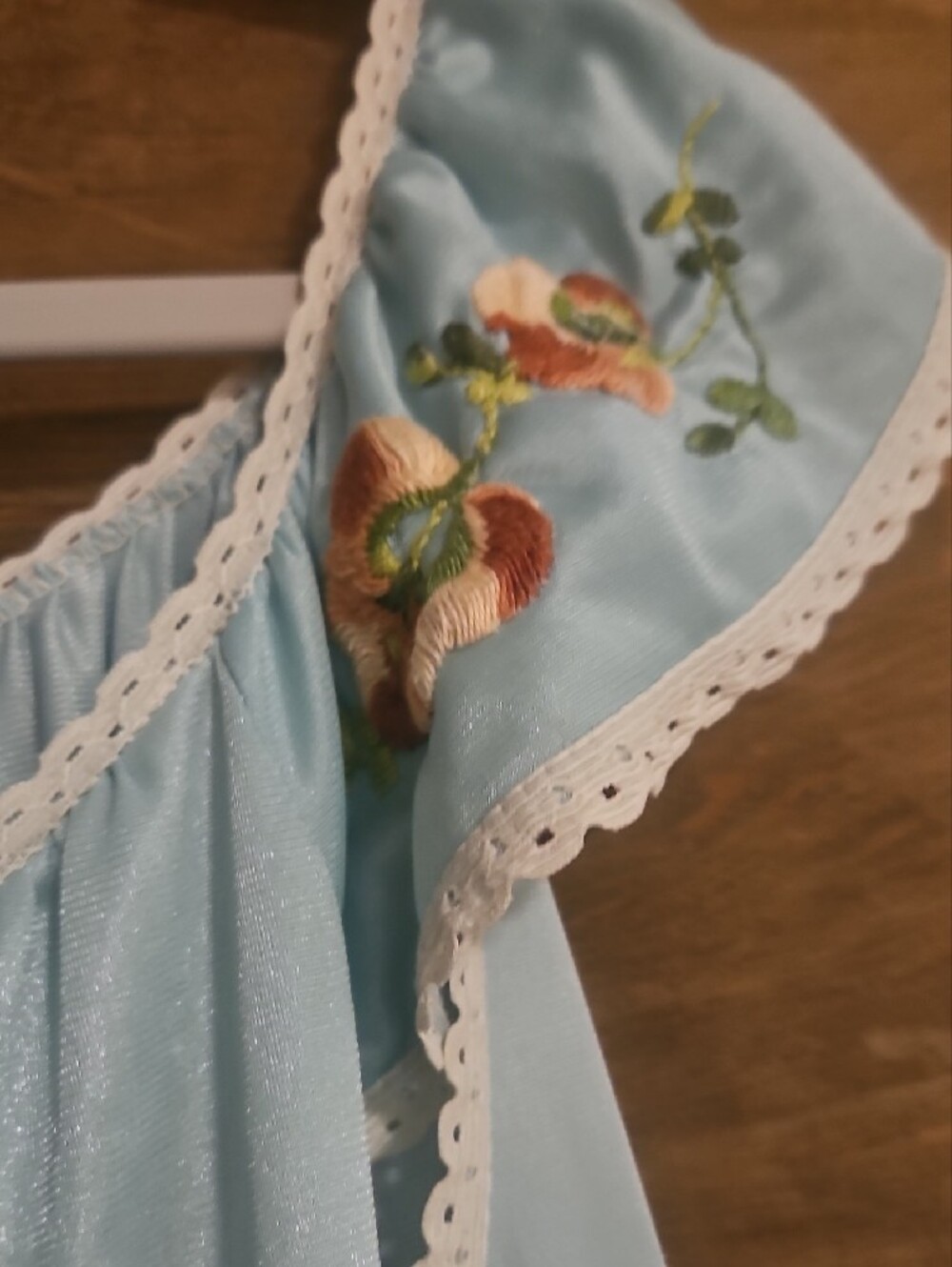 Vintage Light Blue Off-Shoulder Embroidered Nightgown - Picture 2 of 7